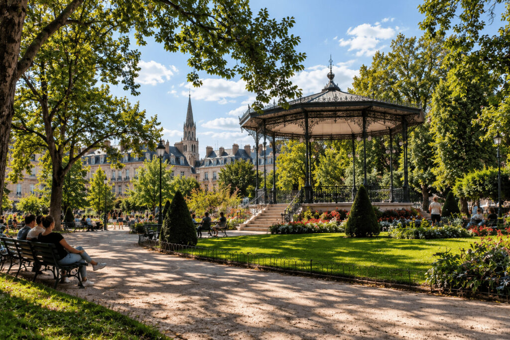 Kiosque fleuri dans un parc européen